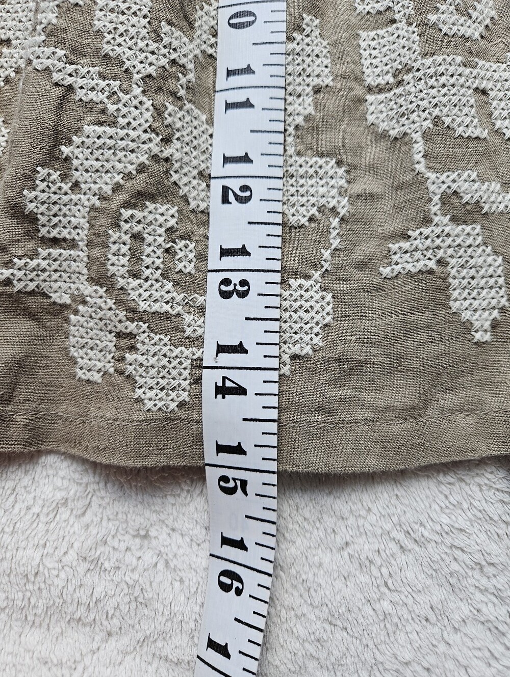 Aerie Linen Blend Embroidered Mini Skirt Brown Khaki Sz L Boho Smocked Waist - Picture 9 of 10